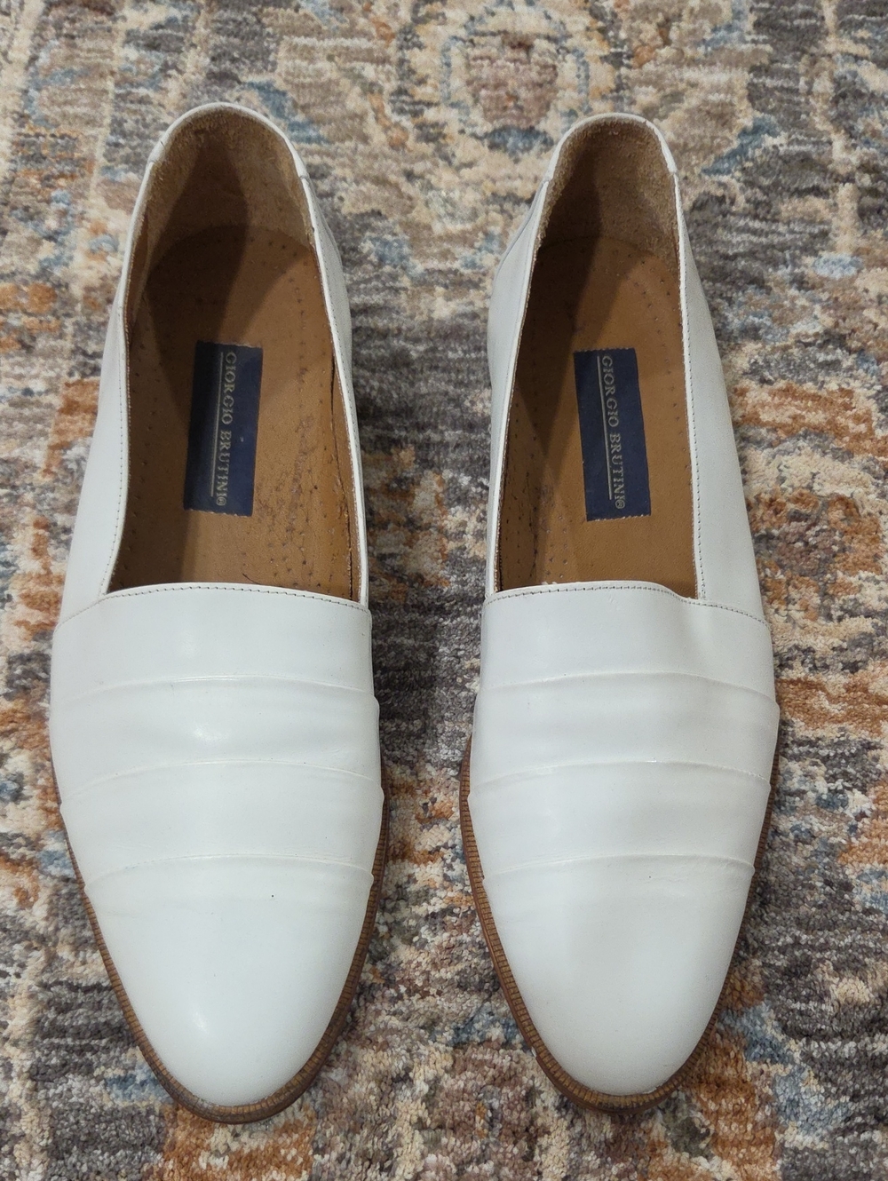 Womens Giorgio Brutini White Leather Slip-On Loafers with Tan Sole